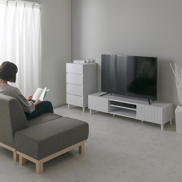 なめらかな波型のテレビ台 (ローボード幅148cm WH) [5]