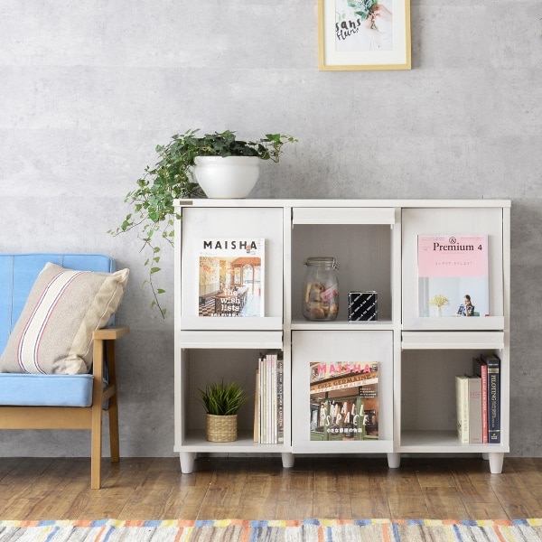 リビングユニット収納シリーズ フラップ扉キャビネット (6枚フラップ WH) [2]