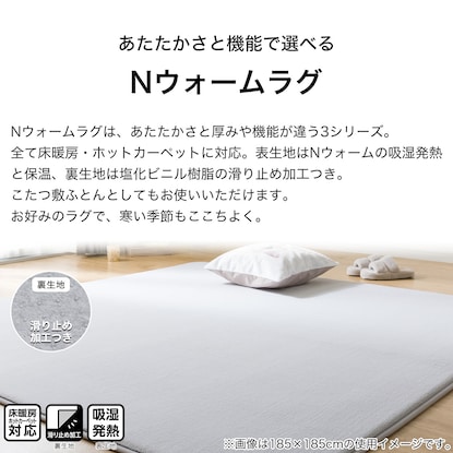 15mmウレタン入り 保温+吸湿発熱+蓄熱+防汚+防音ラグ(NウォームSP GYc130X185 MX08) [5]