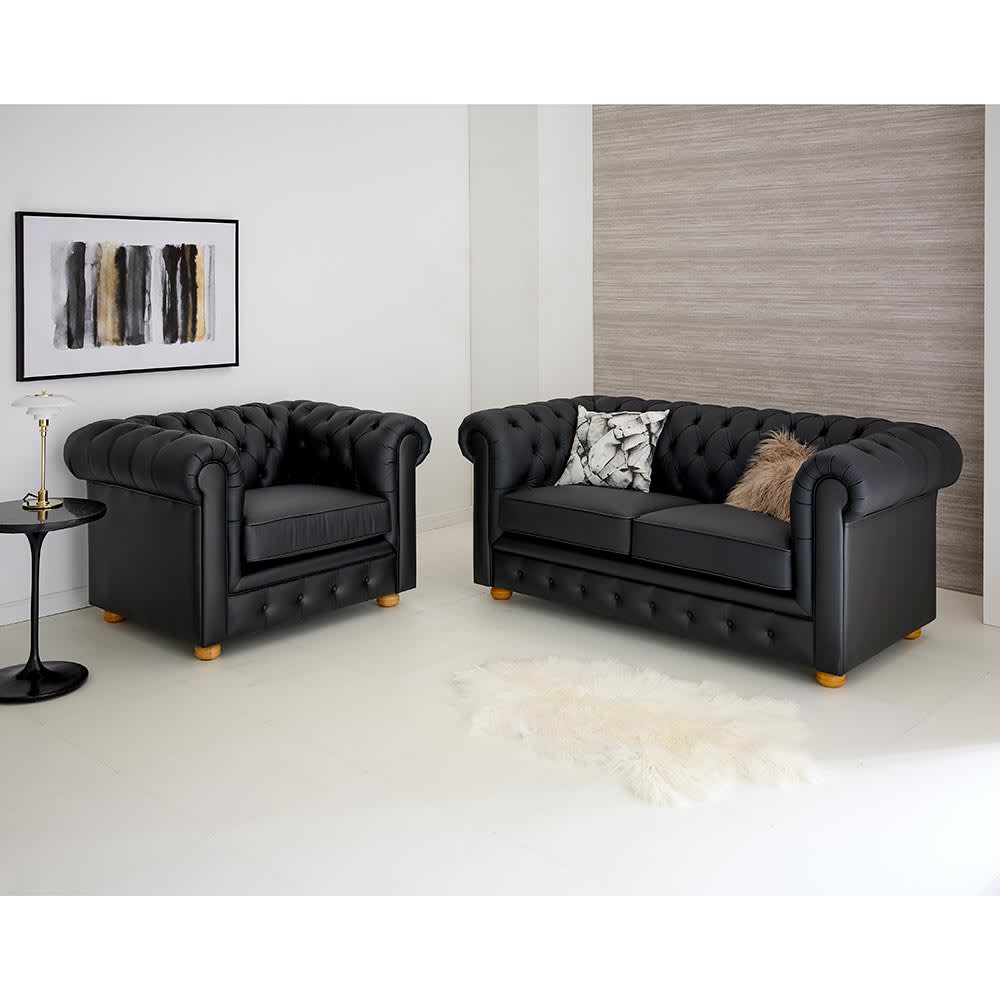 LeClass/ルクラス チェスターフィールド本革張り・レザーソファ シングルソファ 1掛けソファ 幅113cm