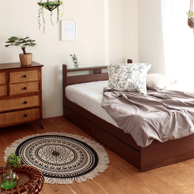 ラグ エスニック柄のフリンジ付きコットンラグ/ Sサイズ [2]