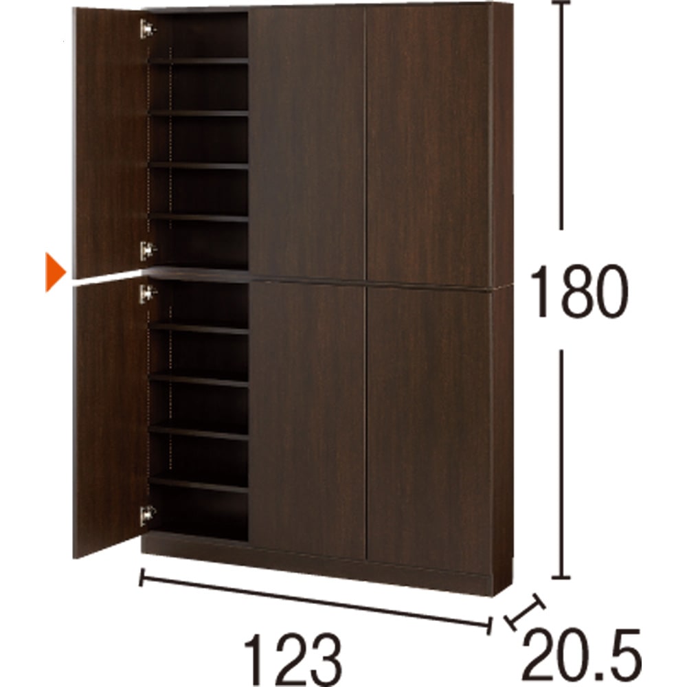 1cmピッチ薄型壁面書棚 奥行20.5cm 幅123cm 高さ180cm 扉 [3]