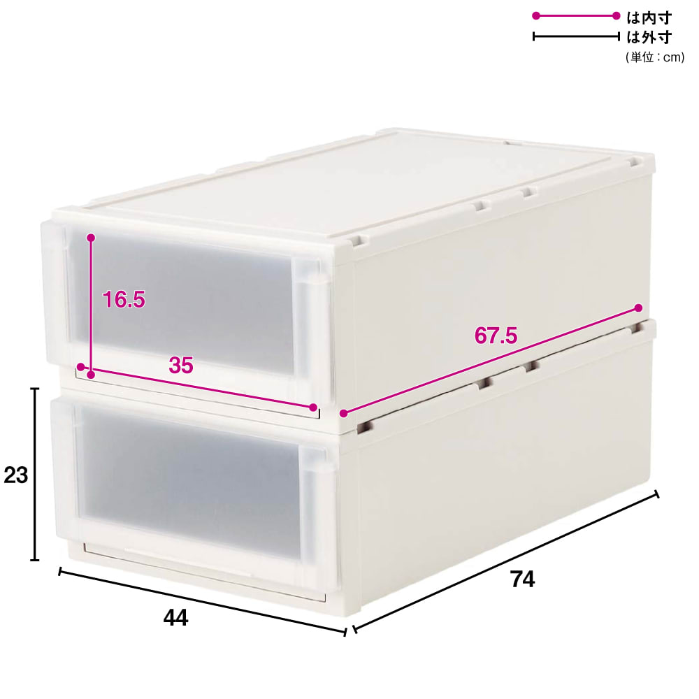 フィッツユニット（Fits unit）収納ケース2個組 【奥行74cmタイプ】幅44・高さ23cm [2]