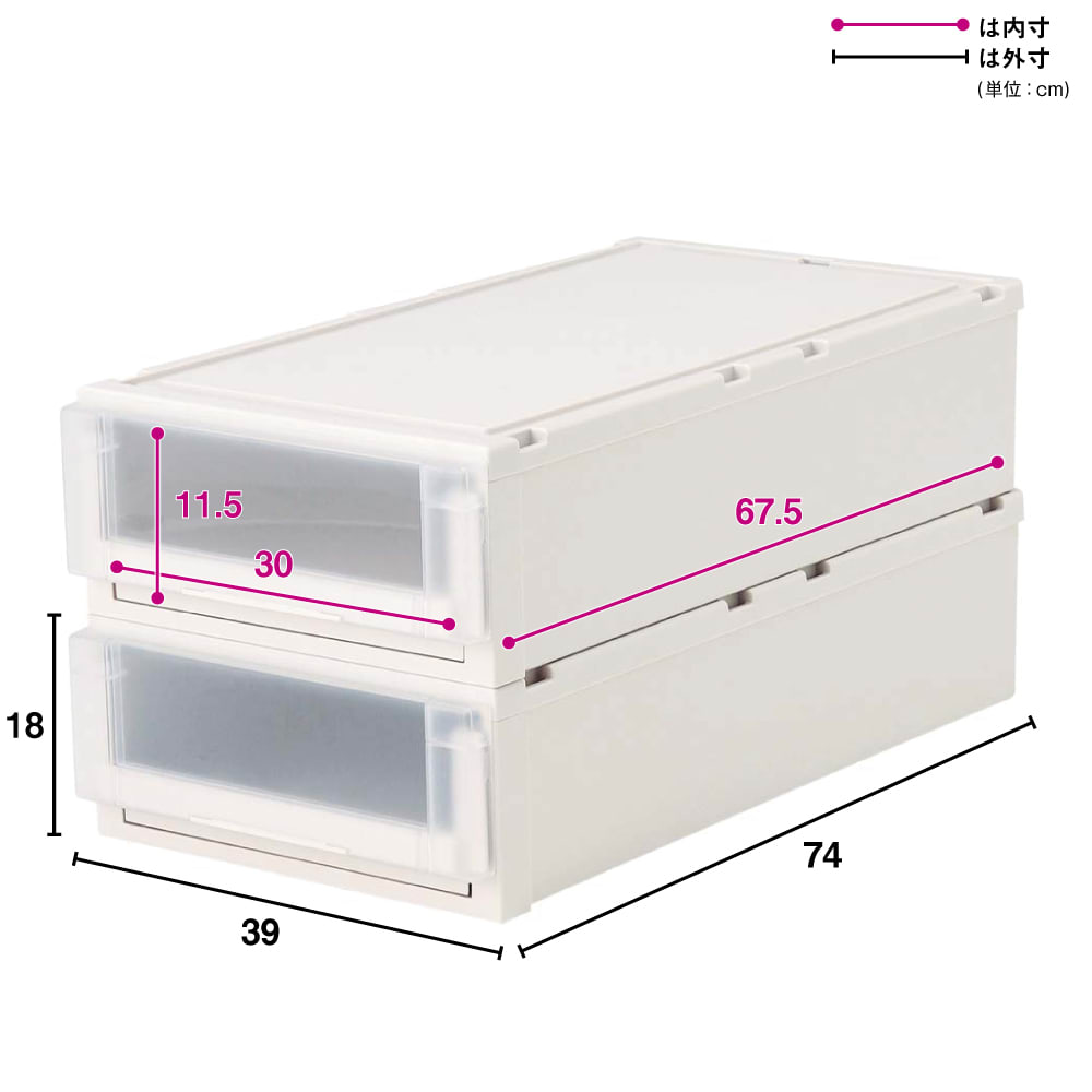 フィッツユニット（Fits unit）収納ケース2個組 【奥行74cmタイプ】幅39・高さ18cm [3]