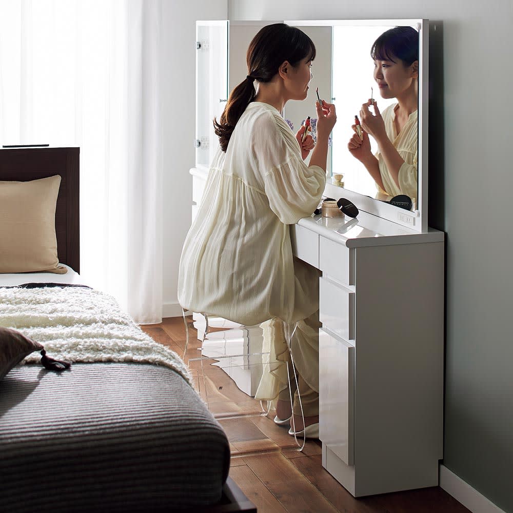 Milath/ミラス 薄型ワイドドレッサー 幅87.5cm 奥行30cm高さ132cm [5]