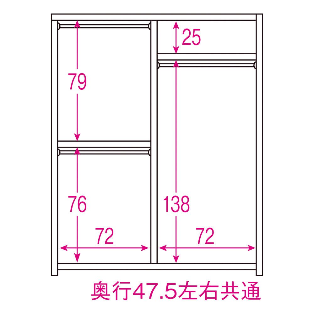 隠しキャスター付き間仕切りワードローブ 幅150cm [4]