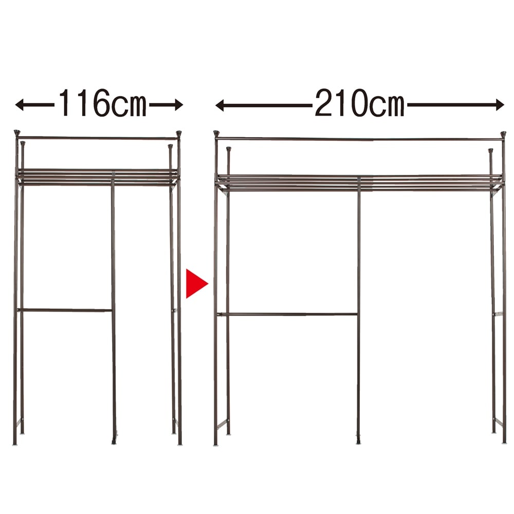 組立の労力を削減した頑丈突っ張りハンガー 幅伸縮タイプ（116〜210cm） カーテンなし [3]