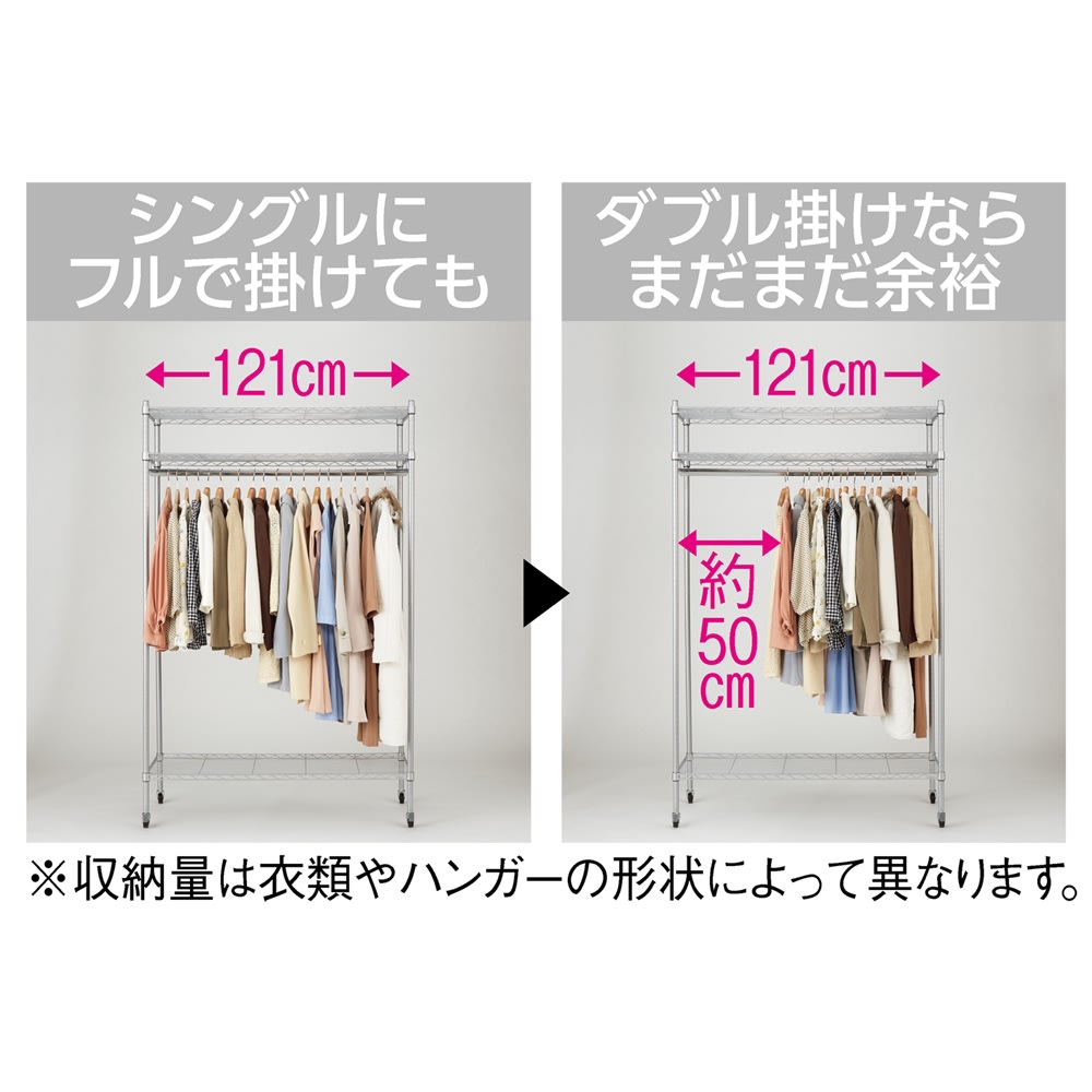 洗えるカバー付き 頑丈ハンガーラック ロータイプ・幅121cm [4]