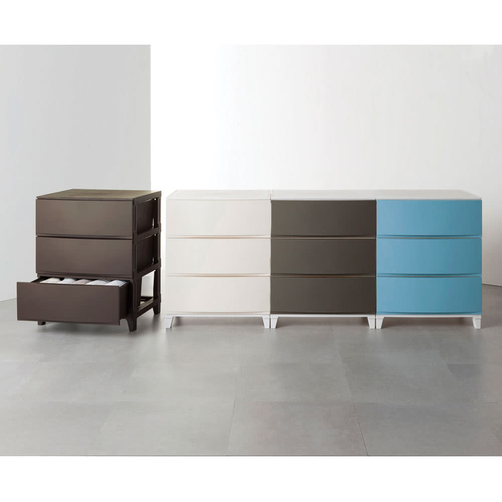 マット調スムーズ引き出し 3段収納ワイド（脚付き） [4]