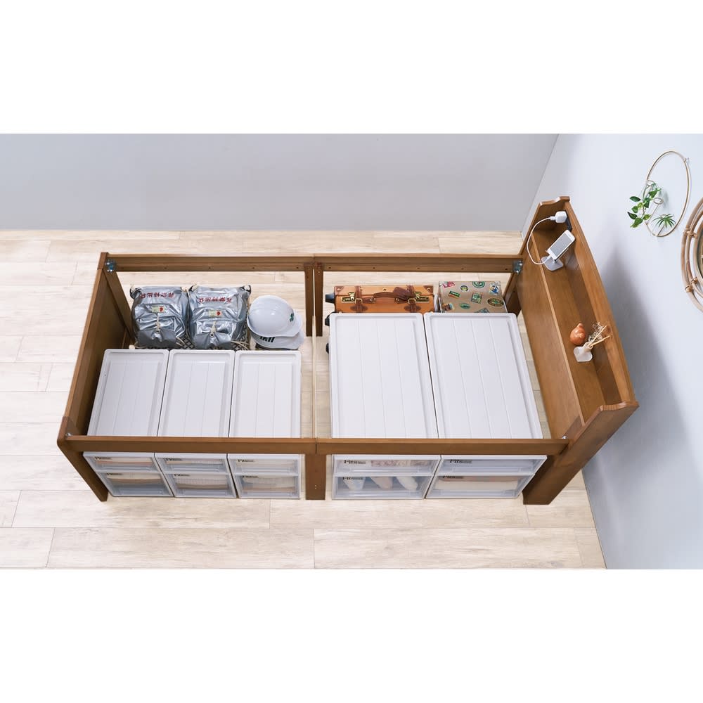 たっぷり収納スペース天然木ベッド シングル