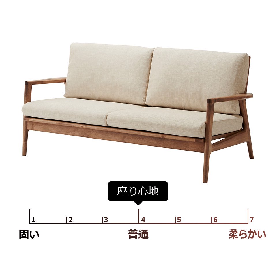 アルダー無垢材を使った天然木フレームソファ ２色から選べるフレーム 2.5人掛け【アイボリー】［幅158］ [5]