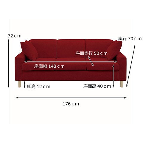 生地15色×木脚2色から選べるシンプルモダンなソファ 3人掛け 【ライトブルー】 [幅176] [3]