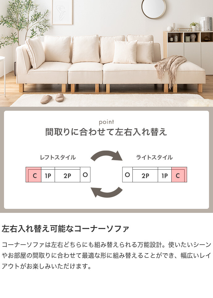 【送料無料】Cindy シンディ 幅150 2人掛けカウチソファ ソファー フロア ロー ユニット セット ファブリック 2P 3P 二人用 三人 I字 低め ふたりがけ 大きめ リビング ダイニング 2点 一人暮らし オットマン付き 組み合わせ アイボリー [4]