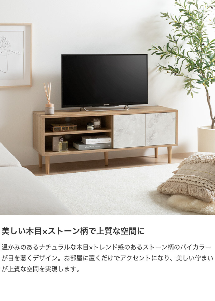 【送料無料】Tas タシュ 幅110 テレビ台 テレビボード TV台 ローボード 収納 可動棚 扉付き コンパクト スリム 省スペース 配線穴 コード穴 木目 リビング ディスプレイ 脚付き TV ノイズレス AV機器 ルーター 32型 インチ 37 42 ストーン