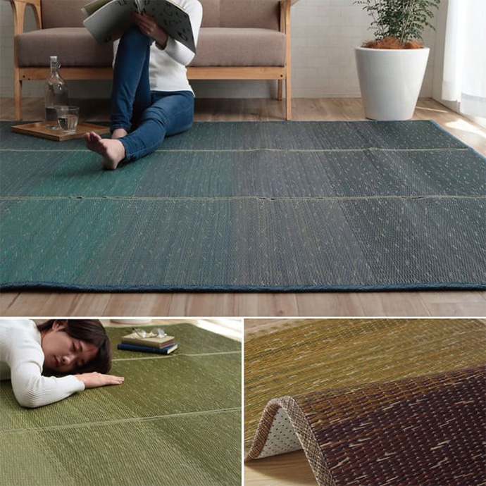 126cm×190cm い草ラグ い草カーペット い草ラグマット い草ラグカーペット 長方形 滑り止め 裏地付き 裏地 制菌 抗菌 防臭 消臭 空気浄化 調湿 吸湿 リラックス 涼しい 涼感 クール 暑さ対策  夏用 小林製薬 い草 いぐさ 花ござ ござ ゴザ ラグ ブルー [2]