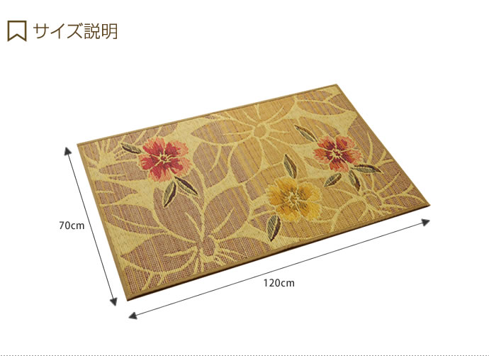 【70cm×120cm】玄関マット い草 フロアマット 純国産 日本製 防滑 抗菌 防臭 消臭 調湿 空気清浄 Fなつこ ベージュ ブラック ブルー 花柄 花 ベージュ [2]