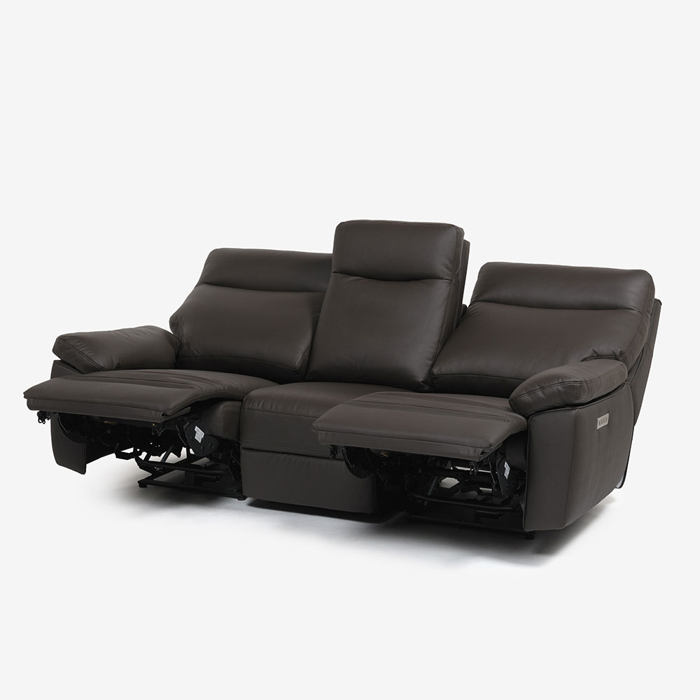 電動リクライニングソファ 3人掛け「パストゥール 3モーター」幅197cm テーブル付き 半革張り#OM448ダークブラウン [4]