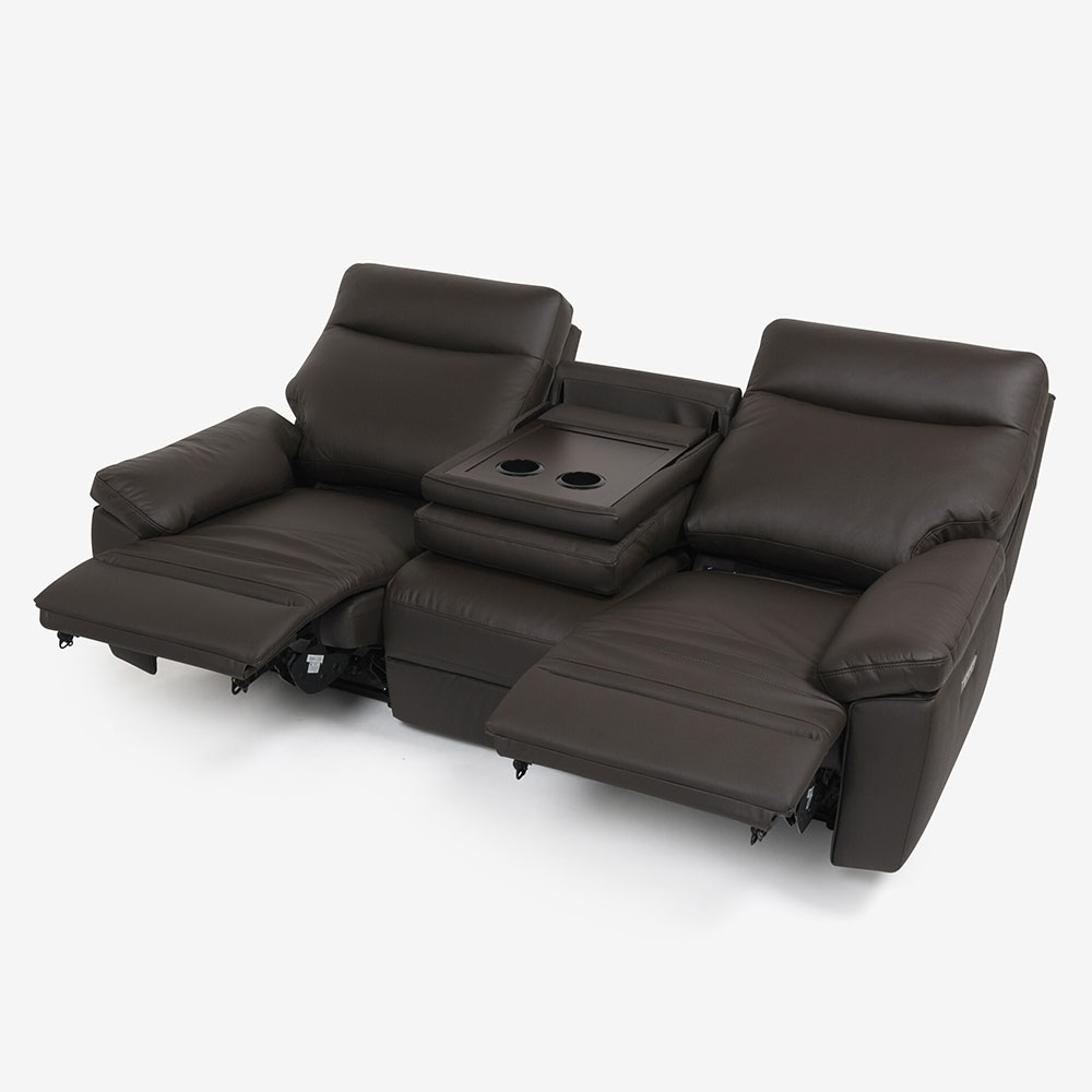 電動リクライニングソファ 3人掛け「パストゥール 3モーター」幅197cm テーブル付き 半革張り#OM448ダークブラウン [5]