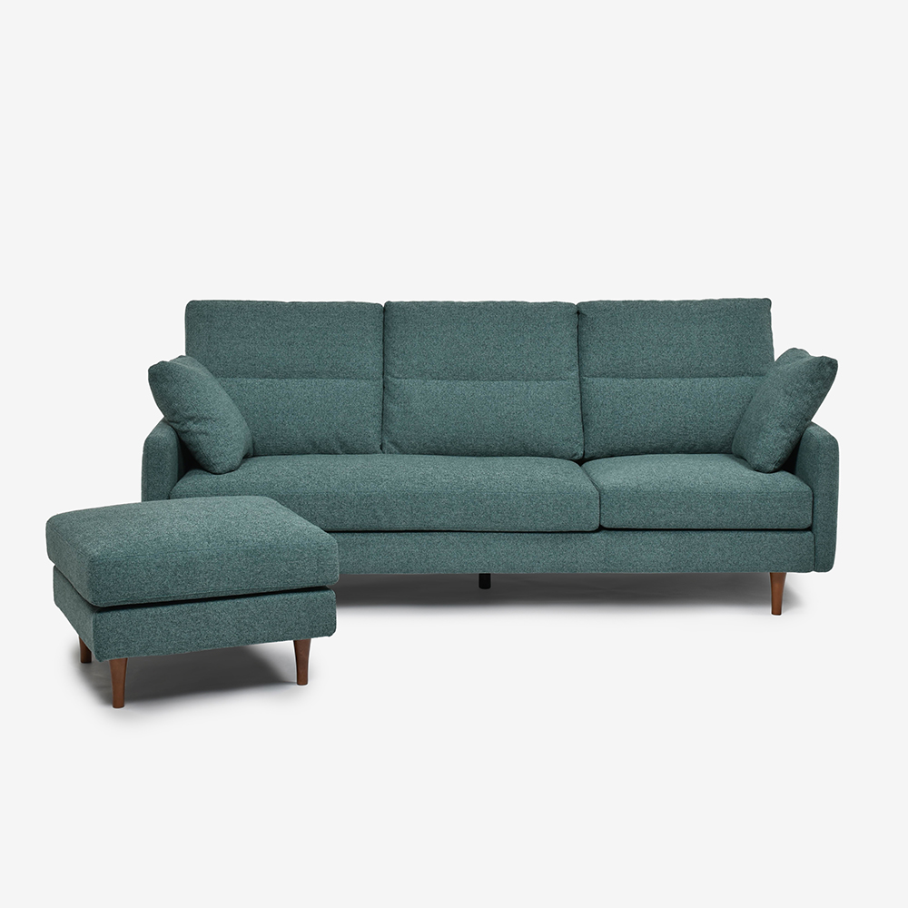 組み替え可能 カウチソファ「デュオ3（3SCA）」幅215cm ハイバックタイプ  スリム肘 座面ハードタイプ 布#4 S-ビリーブアクアマリン（グリーン） 脚部全5種類【受注生産品】【セール対象品のため30%OFF】 [2]