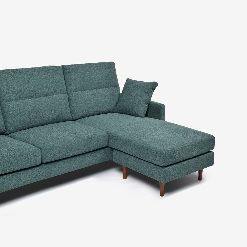 組み替え可能 カウチソファ「デュオ3（3SCA）」幅215cm ハイバックタイプ  スリム肘 座面ハードタイプ 布#4 S-ビリーブアクアマリン（グリーン） 脚部全5種類【受注生産品】【セール対象品のため30%OFF】 [5]
