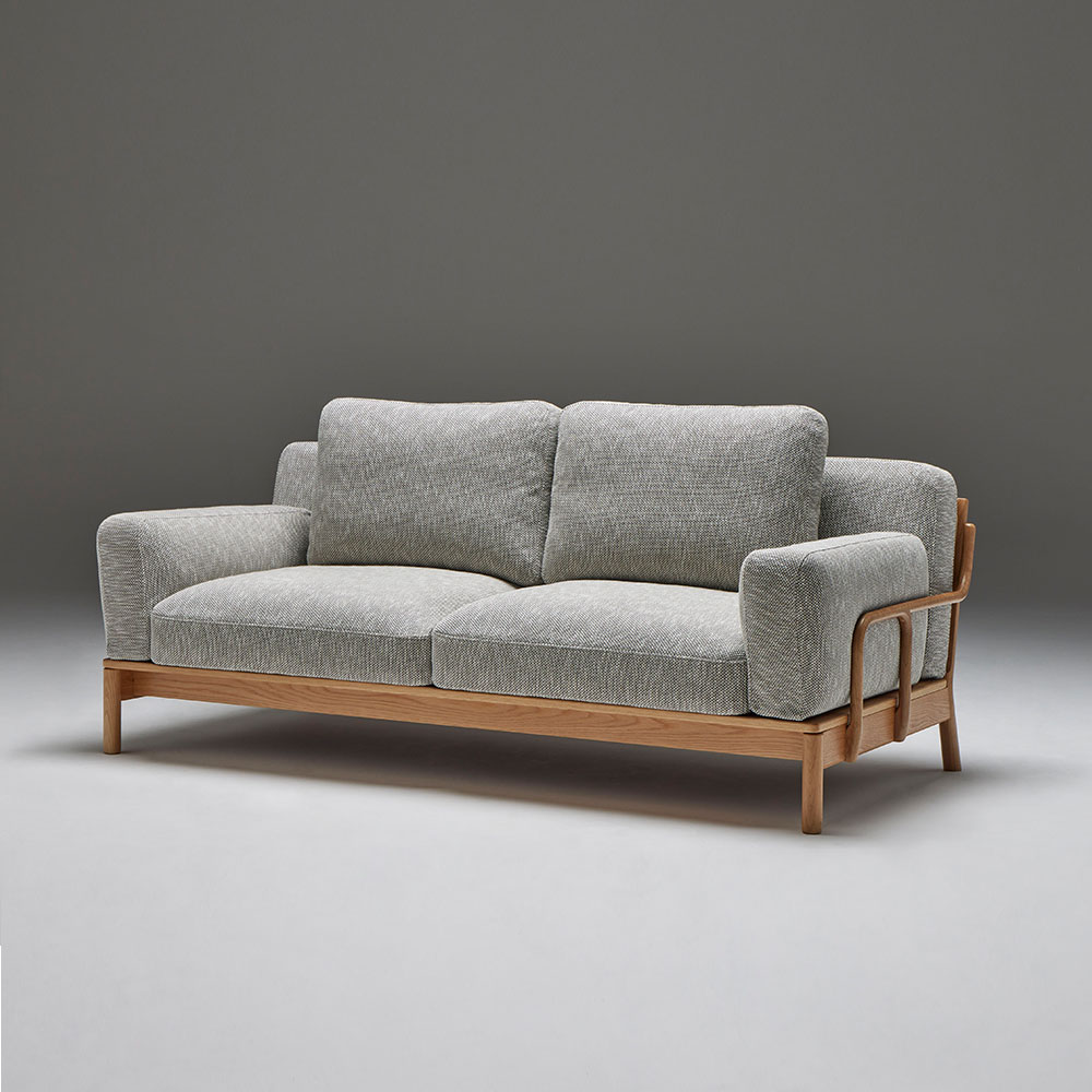 秋田木工 ソファ「AS-1」幅185cm 張地：布サリダ3ベージュ色 フレーム：ナラ材・籐【受注生産品】 [2]