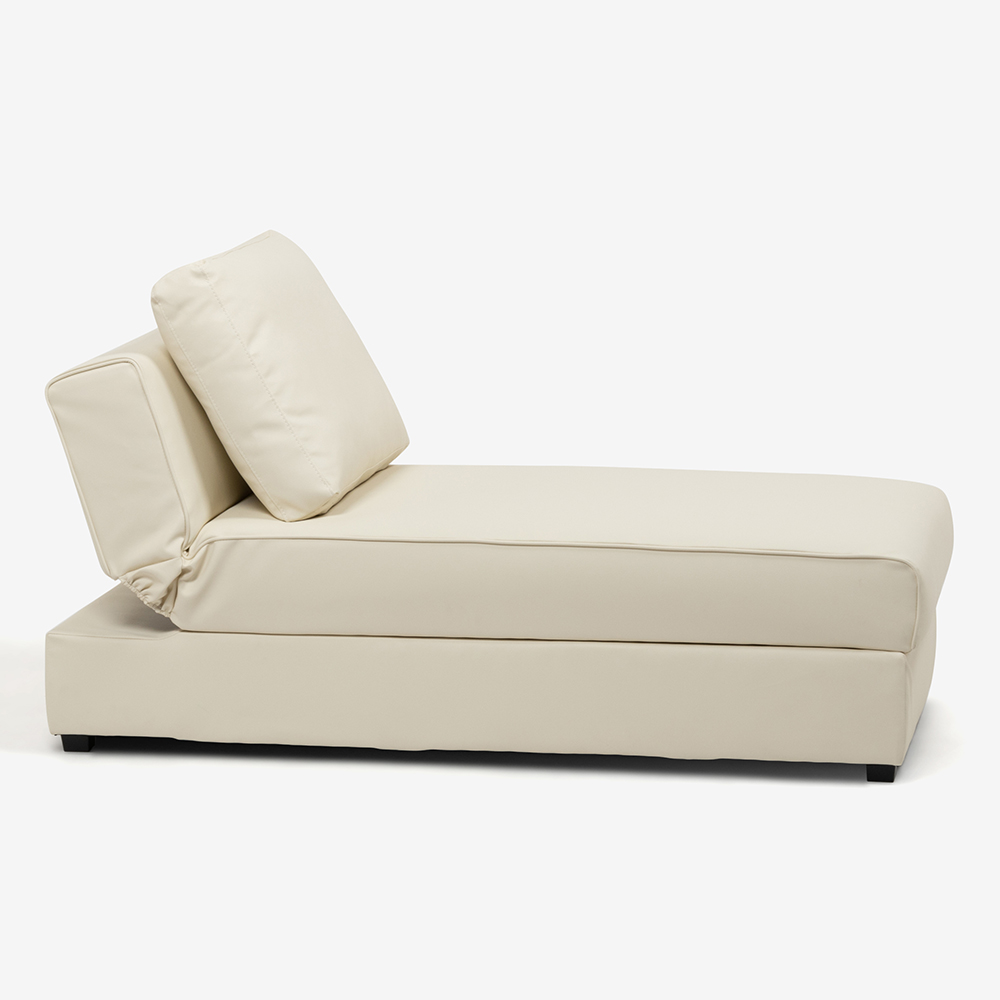 アームレスカウチ「パズル」ソフトレザー アイボリー色 収納付き [3]