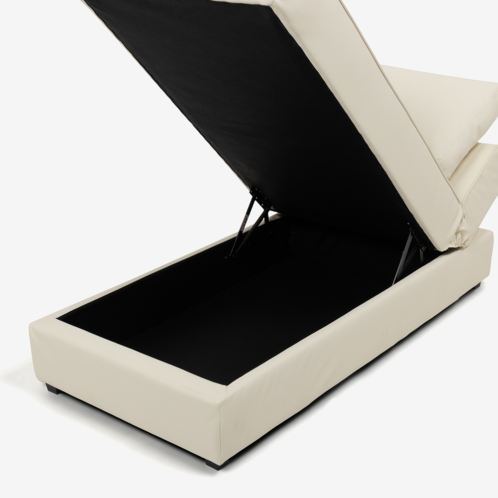 アームレスカウチ「パズル」ソフトレザー アイボリー色 収納付き [5]