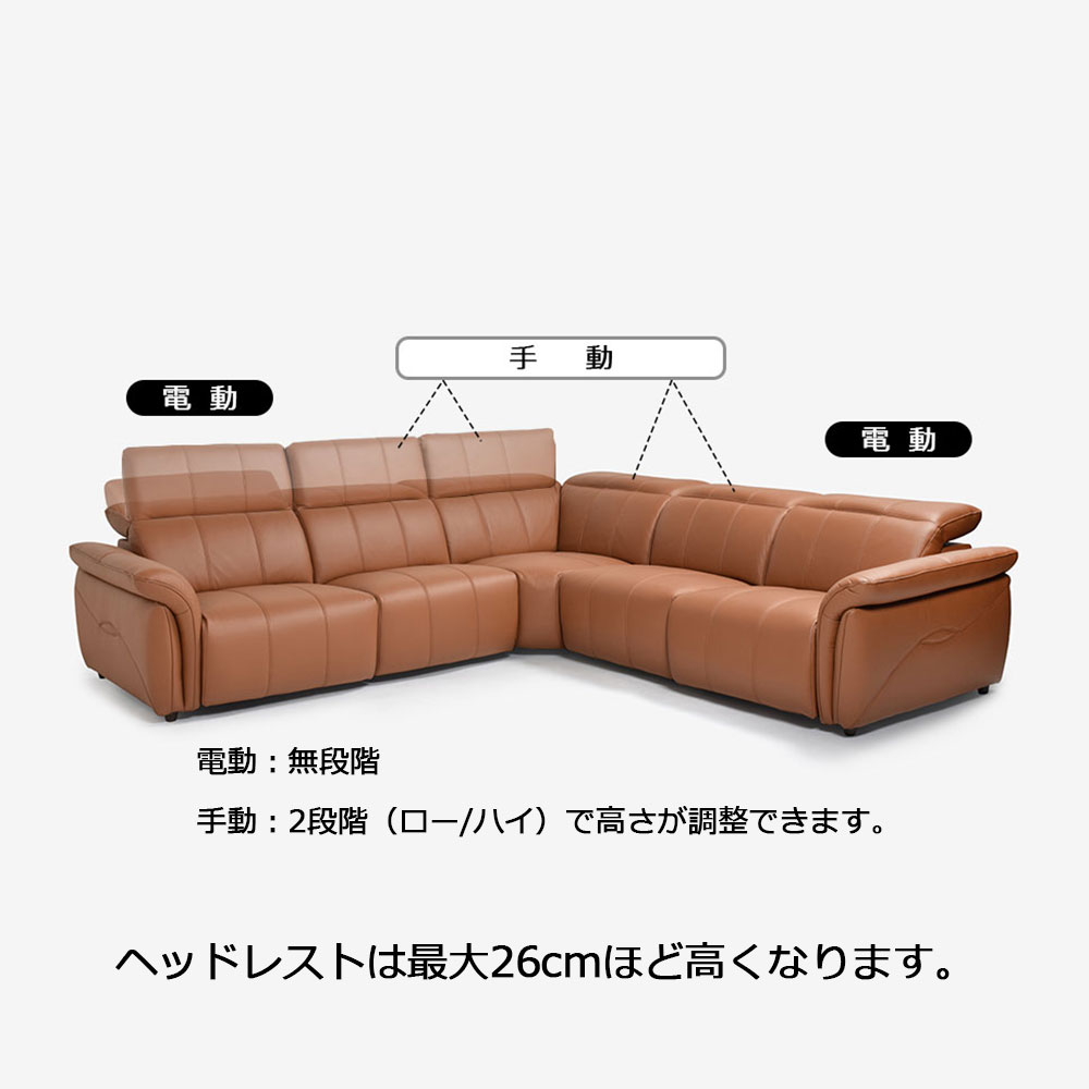 電動リクライニングコーナーソファ5点セット「L/S Motion 74（エルエスモーション74）」幅297cm 革#H/S-334E ペカンブラウン色 [4]