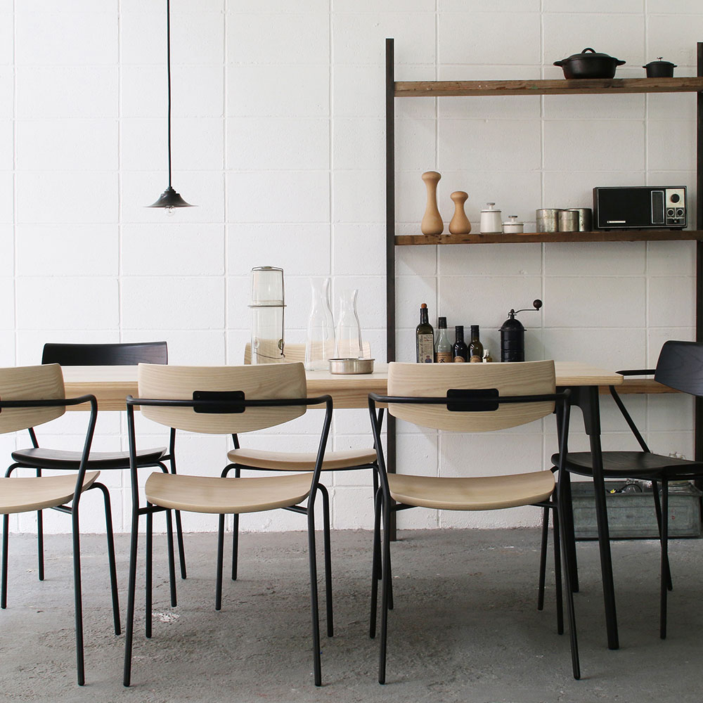 マルケイ木工 ダイニングテーブル「M-CRAFT dual デュアル」天板ホワイトアッシュ材ナチュラル色 スチール脚全4色【受注生産品】 [5]