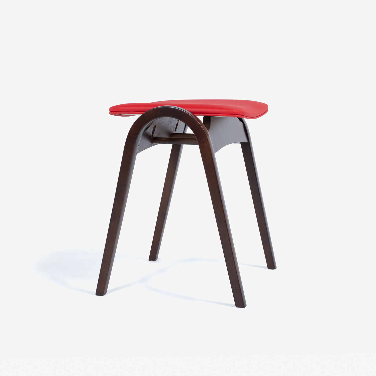 秋田木工 スツール「No.202」ブナ材WNウォールナット色 張地#PVCRED レッド色 [3]