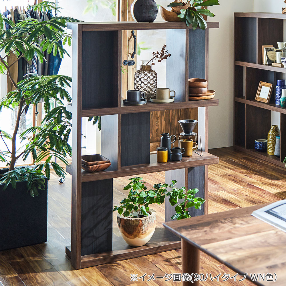 シェルフ「ローナ」幅93.5cm ハイタイプ  WN ウォールナット色 [3]
