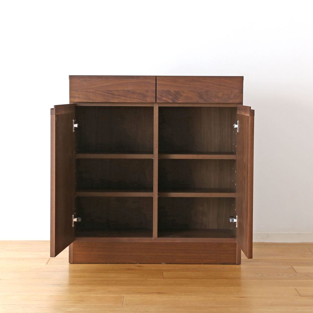 サイドボード「レッチェ」幅80cm 薄型タイプ 奥行30cm ウォールナット材 [2]