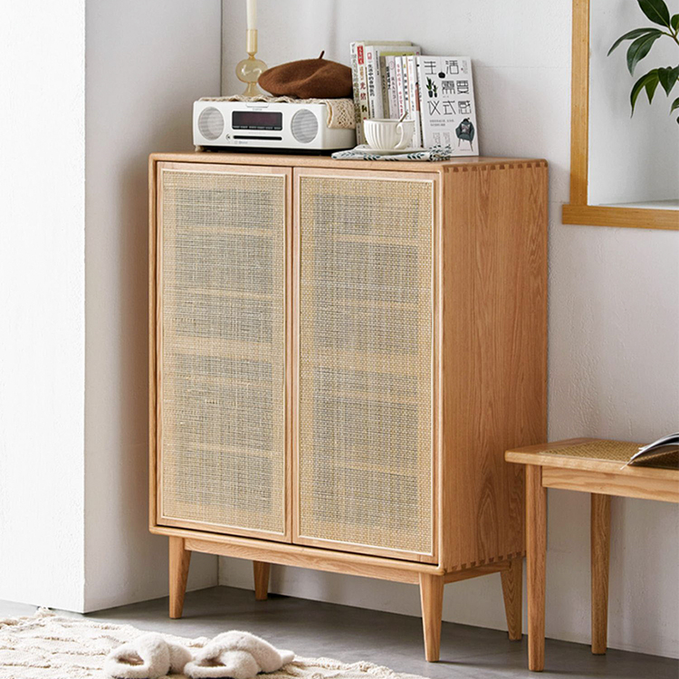 下駄箱 シューズボックス 玄関収納 北欧 無垢材 ラタン扉 おしゃれ f8091 [4]