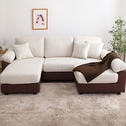 布張りツートン5人掛けコーナーカウチソファ (IV) [2]