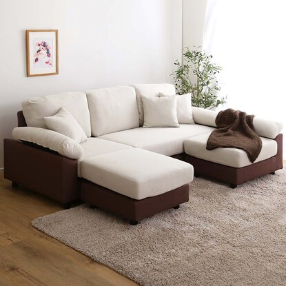 布張りツートン5人掛けコーナーカウチソファ (IV) [3]