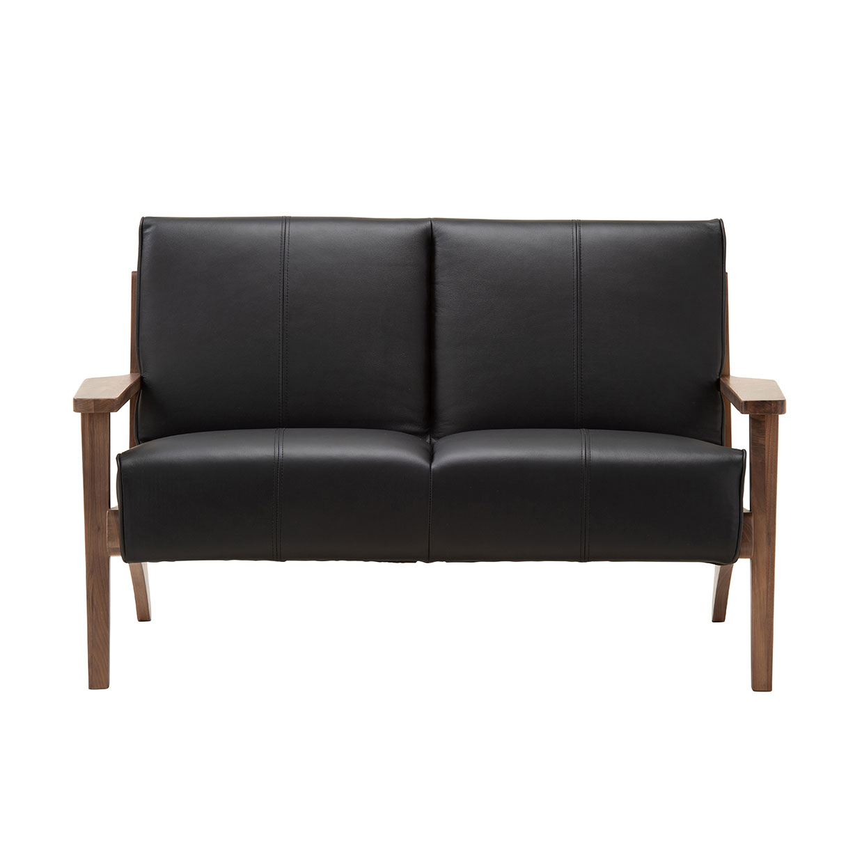 ソファ【本革】NC130A 2人掛け【送料無料】ブラックレザー/ウォールナット [2]