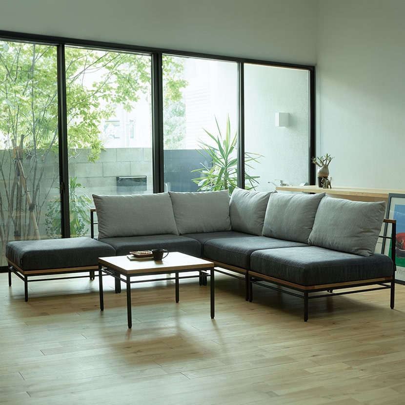 ADRS(アドレス) カーラ ソファ コーナー システムソファ スチール+ウッド(オーク無垢材) スリムフレーム 張地:ファブリック 幅750×奥行750×高さ750mm [3]