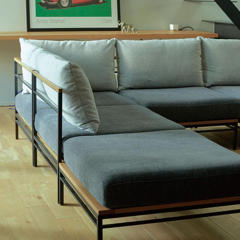 ADRS(アドレス) カーラ ソファ コーナー システムソファ スチール+ウッド(オーク無垢材) スリムフレーム 張地:ファブリック 幅750×奥行750×高さ750mm [5]