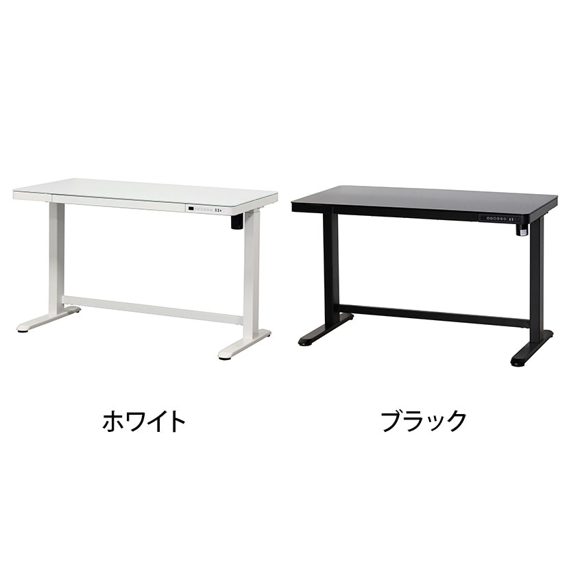 電動昇降デスク メモリー機能 USBポート アジャスター 引き出し付き 天板強化ガラス スタンディングデスク オフィスデスク 幅1200×奥行600×高さ720～1210mm [2]