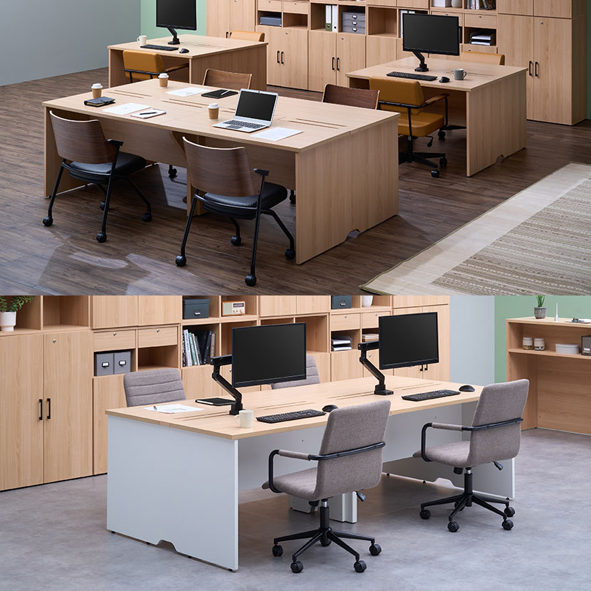 セルボ フリーアドレスデスク 4人用 幅2400×奥行1200×高さ720mm  配線ボックス付き ミーティングテーブル 会議用テーブル [3]