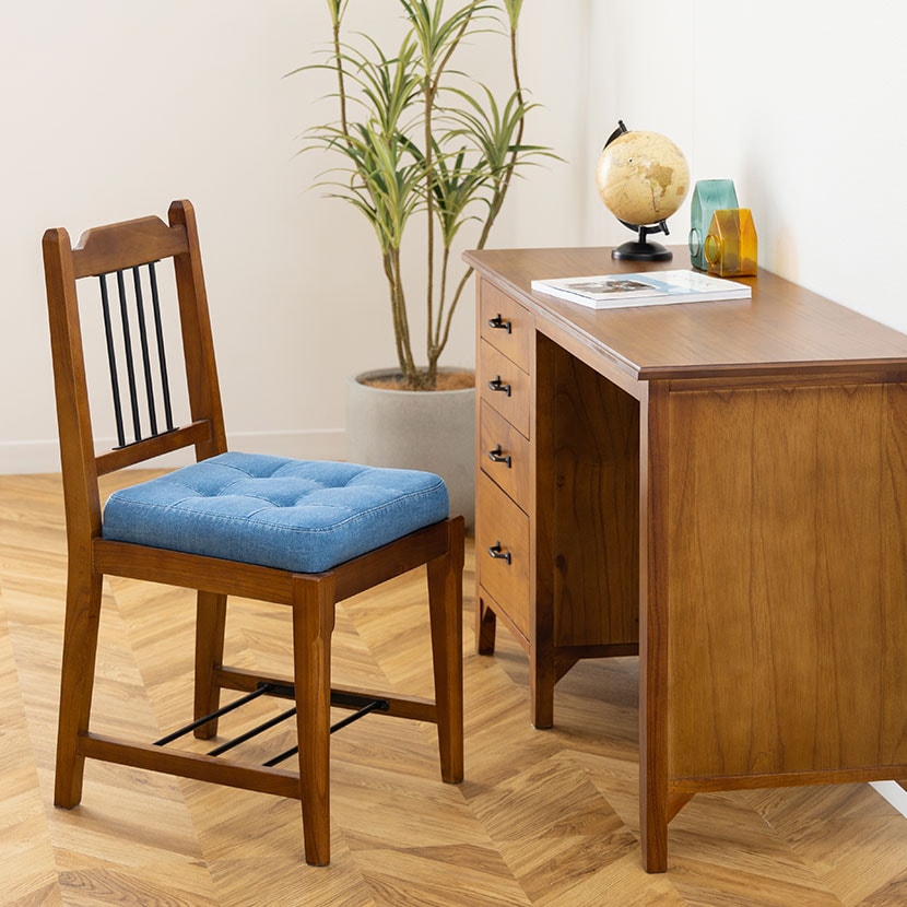 デスクセット 2点セット (幅1120mmテーブル1台+チェア1脚) アンティーク風 天然木 完成品 レトロ ヴィンテージ 幅1120×奥行450×高さ700mm [4]