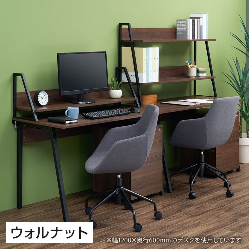 ALシリーズ デスク+3段モバイルワゴン シリンダー錠+机上ラック 2段タイプ セット デスク 幅1200mm×奥行600mm 天板耐荷重40kg オフィスデスク [3]