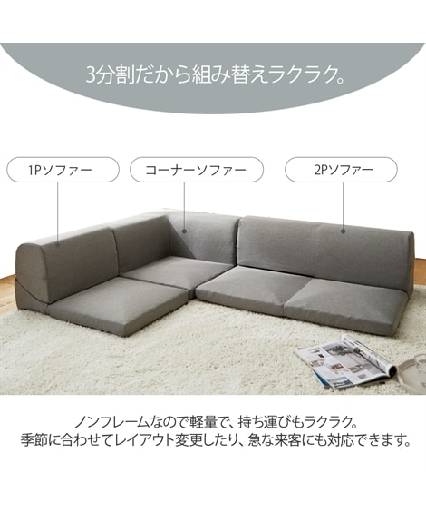 [3人掛け]ローソファ3点セット｜コーナー 洗えるカバーも選べる 日本製 [3]