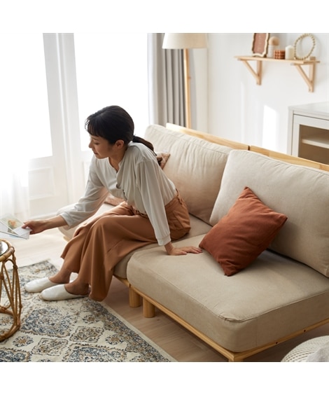 [2人掛け]ソファ｜ポケットコイル リネン風×天然木 離して使える [4]