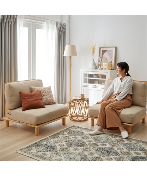 [2人掛け]ソファ｜ポケットコイル リネン風×天然木 離して使える [5]