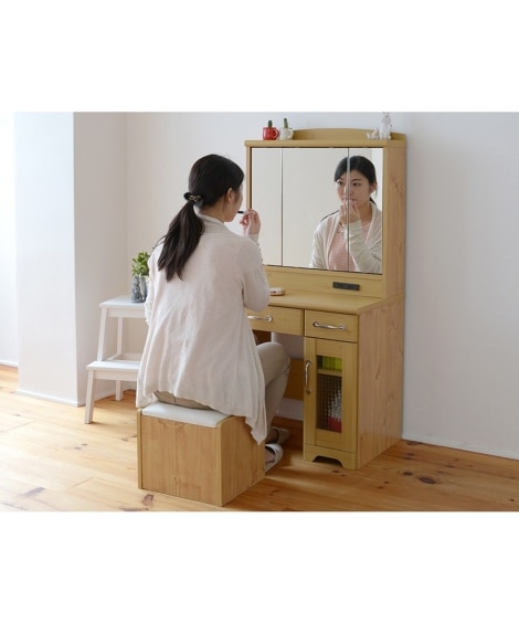 カントリー風スツール付き三面鏡ドレッサー [3]