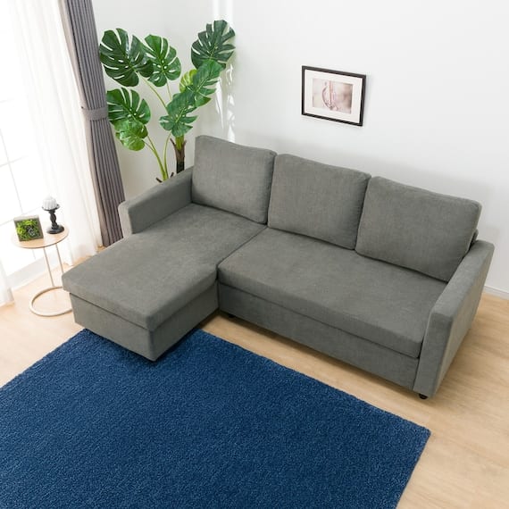 布張り 収納付きカウチソファ(ノアーク2 撥水加工タイプ DGY)　<N> [2]