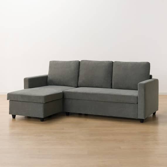 布張り 収納付きカウチソファ(ノアーク2 撥水加工タイプ DGY)　<N> [3]