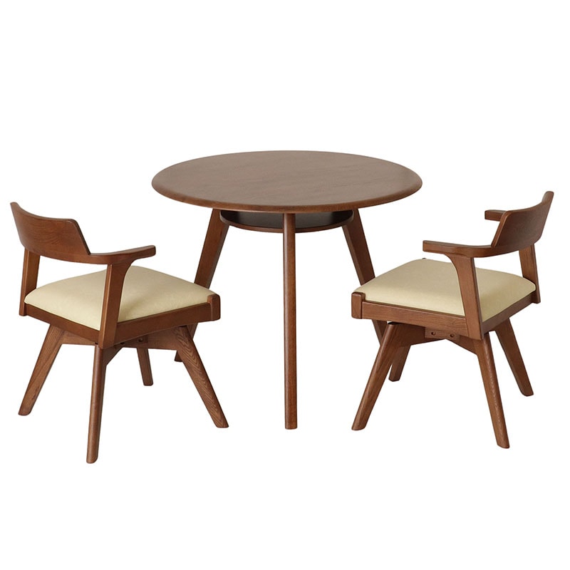 ダイニング3点セット RIGA テーブル90マルDT + 回転チェアAYT-20【大型商品配送】 [2]