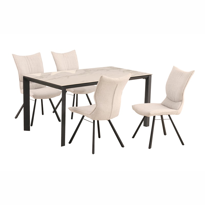 ダイニング5点セット セラミックテーブル コルドバDT ホワイトクオーツ + チェア ポアレDC 固定脚 IV【大型商品配送便でのお届け】 [2]